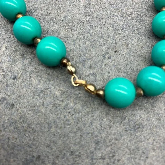 Beaded Necklace As Is Round Turquoise Blue Bronze Seed Bead No Closure Soft Girl - Picture 7 of 8